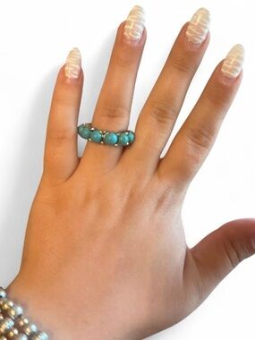 Turquoise Bead Silver Ring - Women's Turquoise Fashion Ring